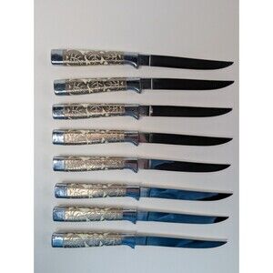 Vintage Solingen Germany Stainless Steel Resin Steak Knife Set of 8 Mid Century